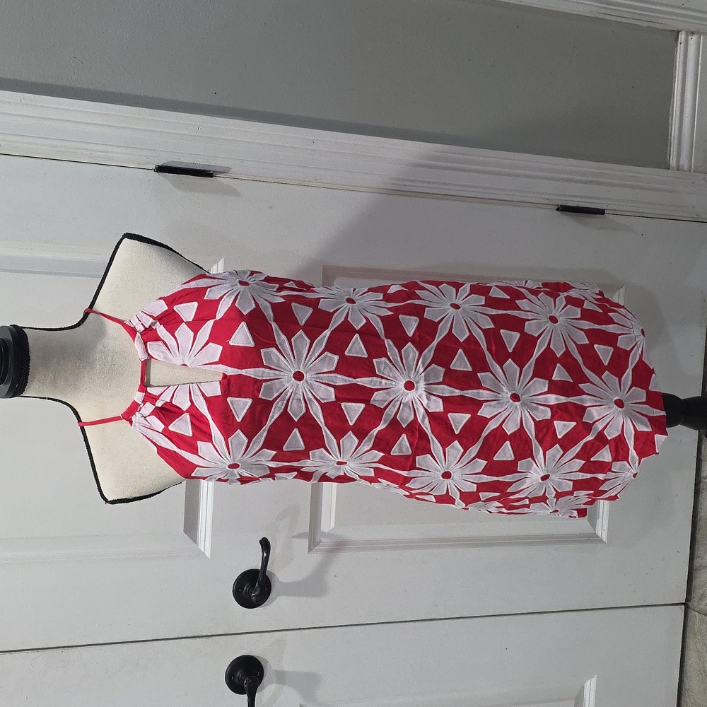Red and White Floral Halter Dress